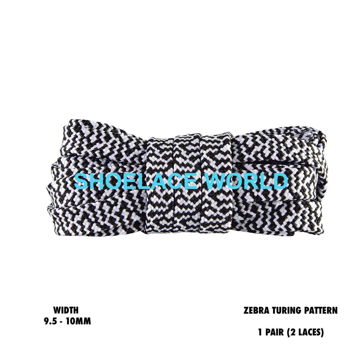 Zebra Turing Pattern Two Tone Flat Shoelaces 9.5 - 10mm Colorful Pattern Laces Ships Out From The USA Next Day