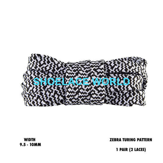 Zebra Turing Pattern Two Tone Flat Shoelaces 9.5 - 10mm Colorful Pattern Laces Ships Out From The USA Next Day