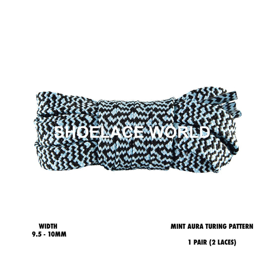 Mint Aura Turing Pattern Two Tone Flat Shoelaces 9.5 - 10mm Colorful Pattern Laces Ships Out From The USA Next Day