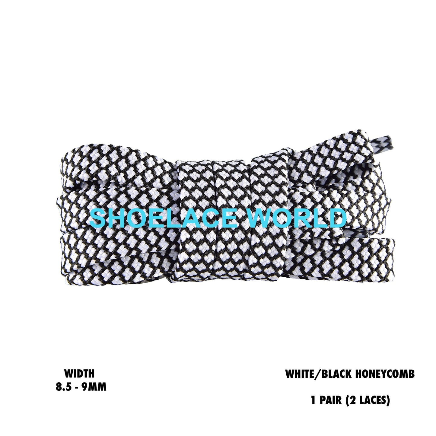 White / Black Honeycomb Two Tone Flat Shoelaces 8.5 - 9mm Colorful Pattern Laces Ships Out From The USA Next Day