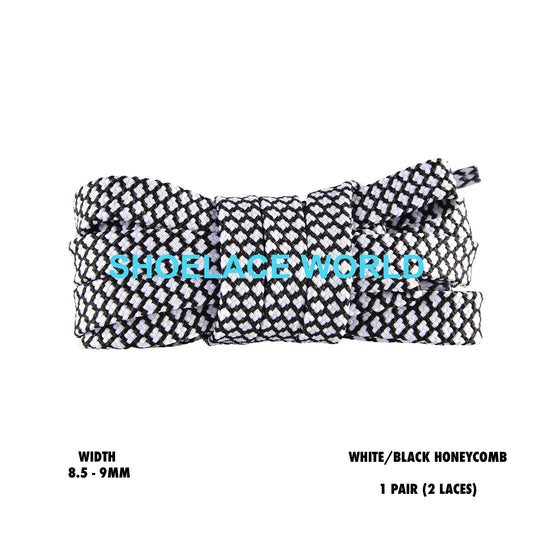 White / Black Honeycomb Two Tone Flat Shoelaces 8.5 - 9mm Colorful Pattern Laces Ships Out From The USA Next Day