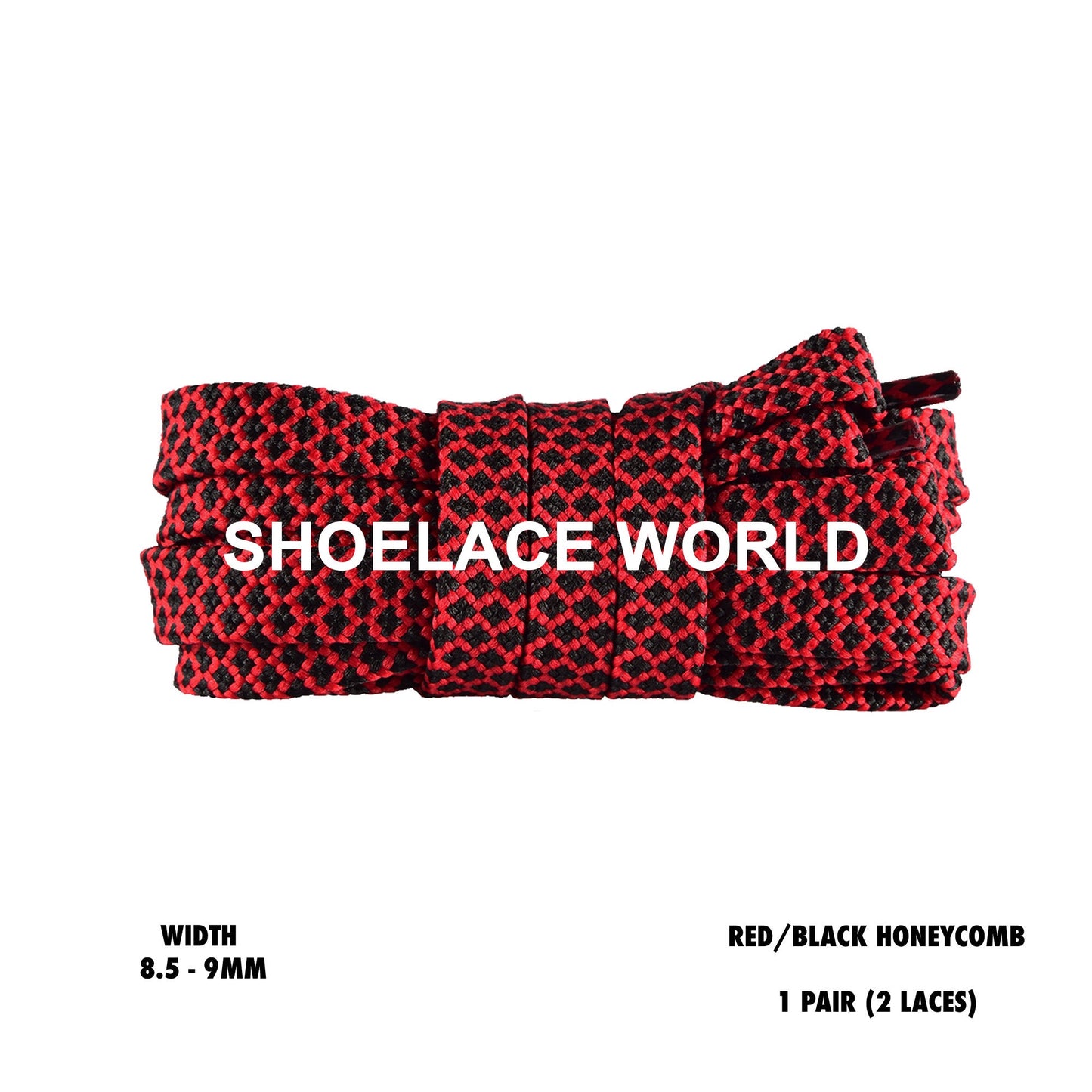 Red / Black Honeycomb Two Tone Flat Shoelaces 8.5 - 9mm Colorful Pattern Laces Ships Out From The USA Next Day