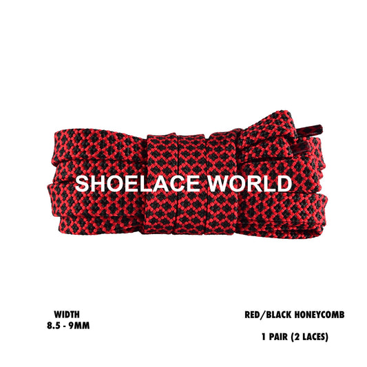 Red / Black Honeycomb Two Tone Flat Shoelaces 8.5 - 9mm Colorful Pattern Laces Ships Out From The USA Next Day