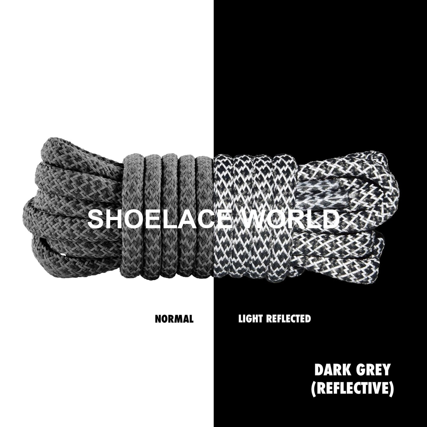 Dark Grey Classic Rope Reflective Shoelaces 5mm Safety Laces Running Casual Ships Out From The USA Next Day