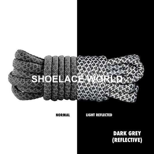 Dark Grey Classic Rope Reflective Shoelaces 5mm Safety Laces Running Casual Ships Out From The USA Next Day