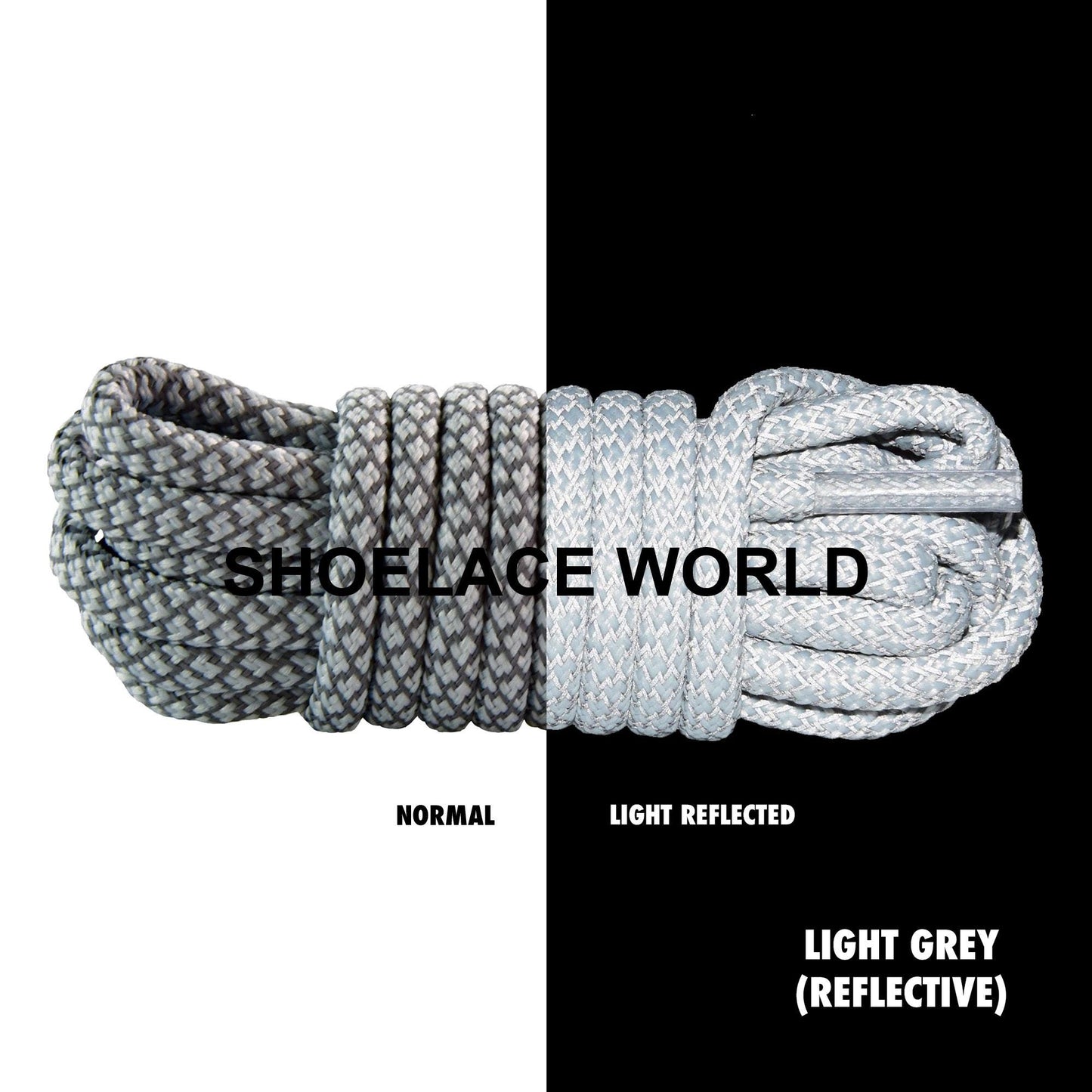 Light Grey Classic Rope Reflective Shoelaces 5mm Safety Laces Running Casual Ships Out From The USA Next Day