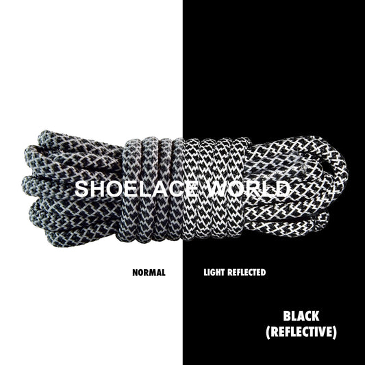 Black Classic Rope Reflective Shoelaces 5mm Safety Laces Running Casual Ships Out From The USA Next Day