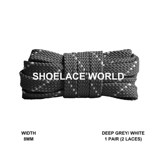 Deep Grey / White Pattern Flat Shoelaces 8mm Colorful Pattern Laces Ships Out From The USA Next Day