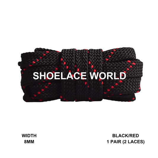 Black / Red Pattern Flat Shoelaces 8mm Colorful Pattern Laces Ships Out From The USA Next Day