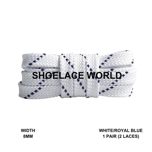 White / Royal Blue Pattern Flat Shoelaces 8mm Colorful Pattern Laces Ships Out From The USA Next Day