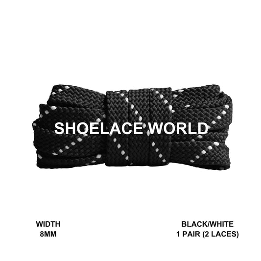 Black / White Pattern Flat Shoelaces 8mm Colorful Pattern Laces Ships Out From The USA Next Day