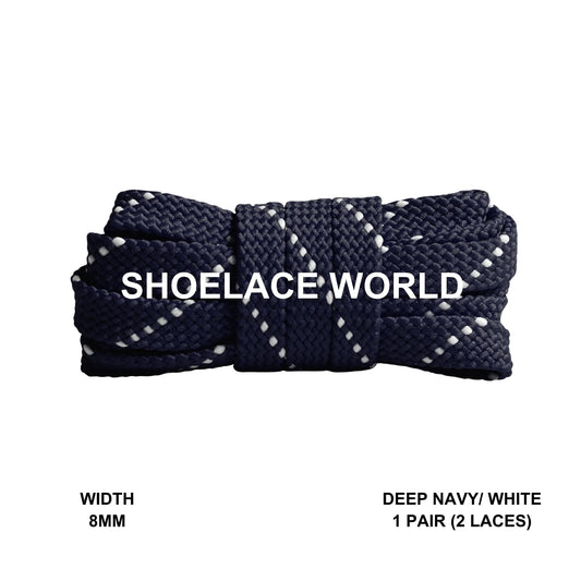 Deep Navy / White Pattern Flat Shoelaces 8mm Colorful Pattern Laces Ships Out From The USA Next Day