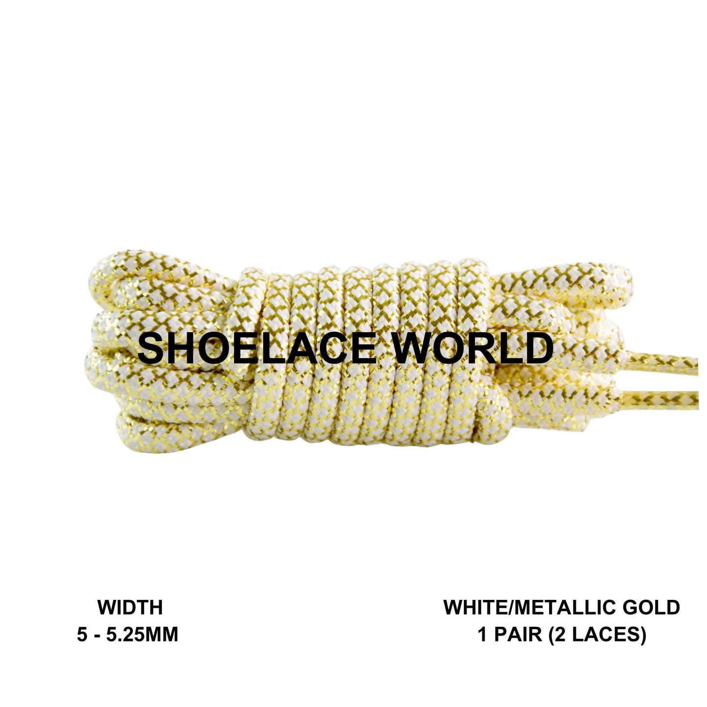 White / Metallic Gold Glitter Rope Shoelaces 5mm - 5.25mm Colorful Pattern Laces Ships Out From The USA Next Day