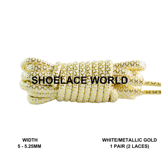 White / Metallic Gold Glitter Rope Shoelaces 5mm - 5.25mm Colorful Pattern Laces Ships Out From The USA Next Day