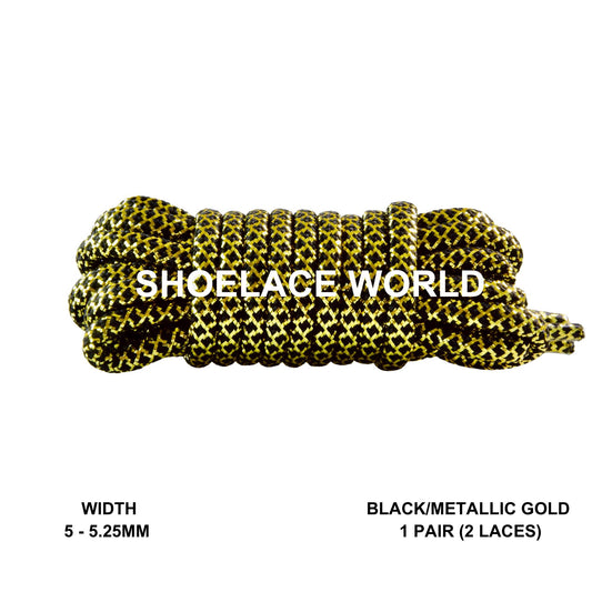 Black / Metallic Gold Glitter Rope Shoelaces 5mm - 5.25mm Colorful Pattern Laces Ships Out From The USA Next Day