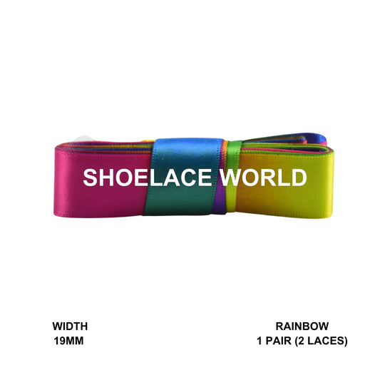 Rainbow Ribbon Shoelaces 19mm 3/4th Inch Velvet Satin Laces Ships Fast From The USA