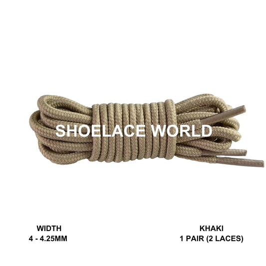 Khaki Thin Round Shoelaces 4mm - 4.25mm Classic Colorful Laces Ships Out From The USA Next Day