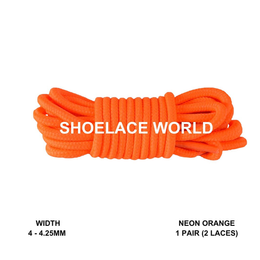 Neon Orange Thin Round Shoelaces 4mm - 4.25mm Classic Colorful Laces Ships Out From The USA Next Day