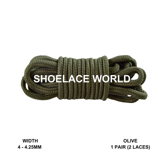 Olive Thin Round Shoelaces 4mm - 4.25mm Classic Colorful Laces Ships Out From The USA Next Day