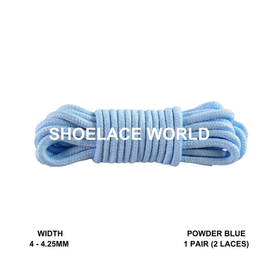 Powder Blue Thin Round Shoelaces 4mm - 4.25mm Classic Colorful Laces Ships Out From The USA Next Day