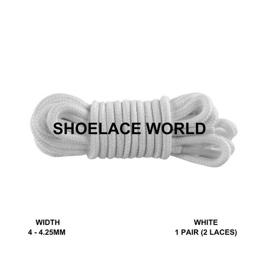 White Thin Round Shoelaces 4mm - 4.25mm Classic Colorful Laces Ships Out From The USA Next Day