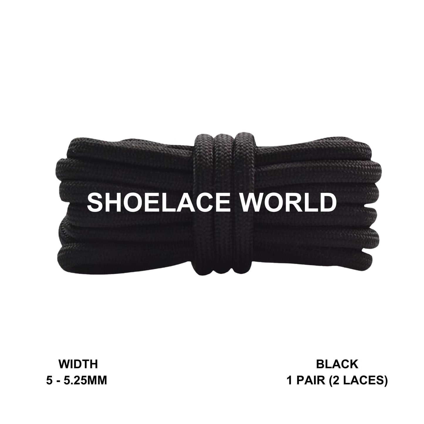 Black Classic Rope Shoelaces 5mm - 5.25mm Classic Colorful Laces Ships Out From The USA Next Day