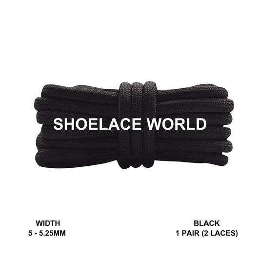 Black Classic Rope Shoelaces 5mm - 5.25mm Classic Colorful Laces Ships Out From The USA Next Day