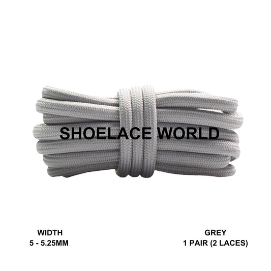 Grey Classic Rope Shoelaces 5mm - 5.25mm Classic Colorful Laces Ships Out From The USA Next Day
