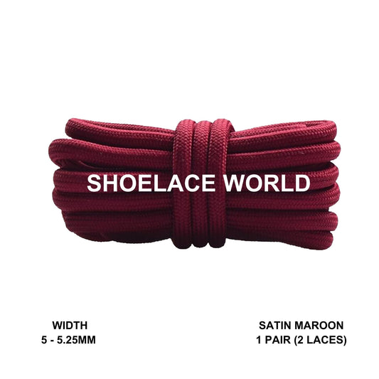 Satin Maroon Classic Rope Shoelaces 5mm - 5.25mm Classic Colorful Laces Ships Out From The USA Next Day