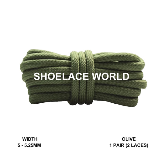 Olive Classic Rope Shoelaces 5mm - 5.25mm Classic Colorful Laces Ships Out From The USA Next Day
