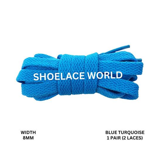 Blue Turquoise Classic Flat Shoelaces 5/16 Inch 8mm Laces Ships Out From The USA Next Day