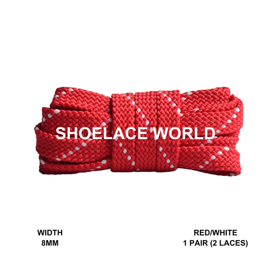 Red / White Pattern Flat Shoelaces 8mm Colorful Pattern Laces Ships Out From The USA Next Day