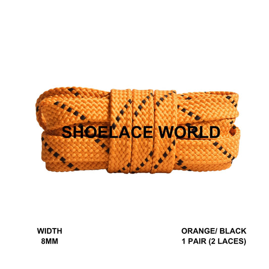 Orange / Black Pattern Flat Shoelaces 8mm Colorful Pattern Laces Ships Out From The USA Next Day