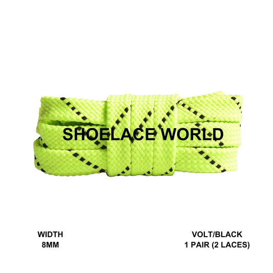 Volt / Black Pattern Flat Shoelaces 8mm Colorful Pattern Laces Ships Out From The USA Next Day