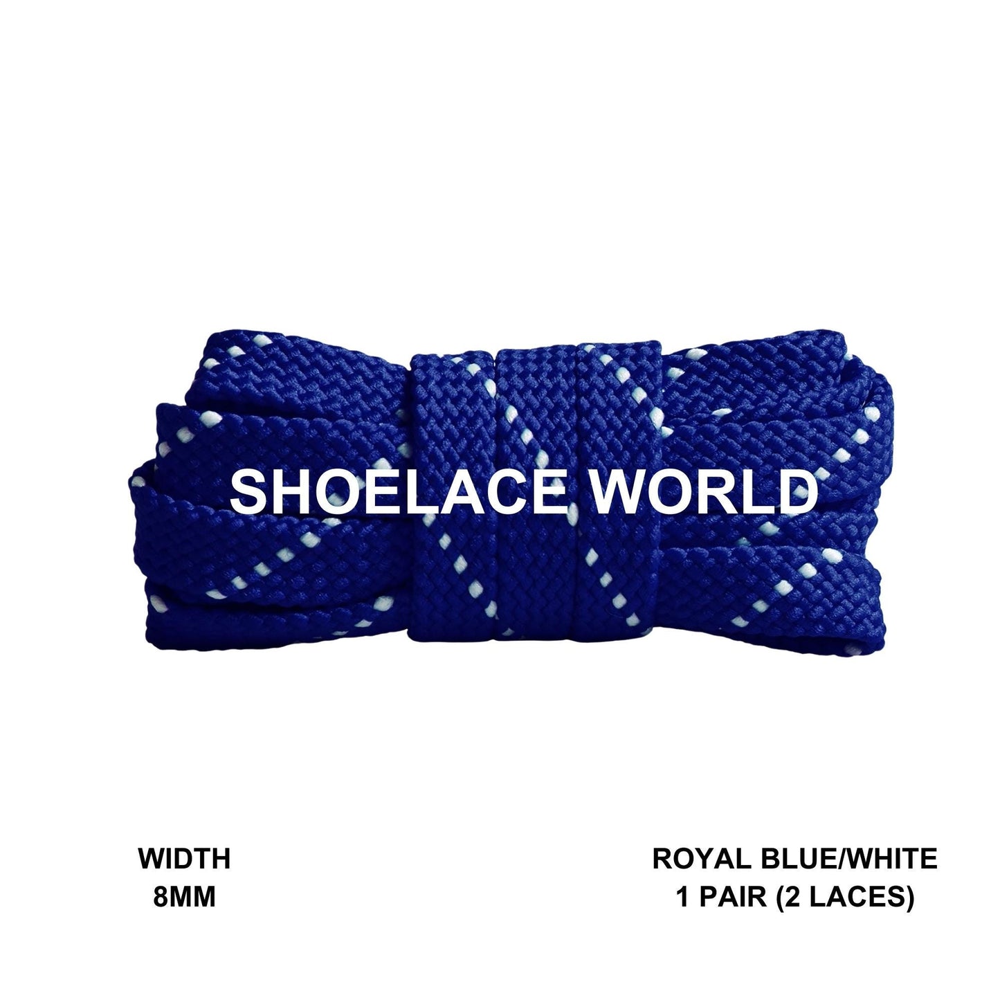 Royal Blue / White Pattern Flat Shoelaces 8mm Colorful Pattern Laces Ships Out From The USA Next Day