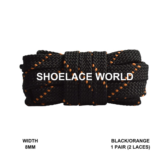 Black / Orange Pattern Flat Shoelaces 8mm Colorful Pattern Laces Ships Out From The USA Next Day