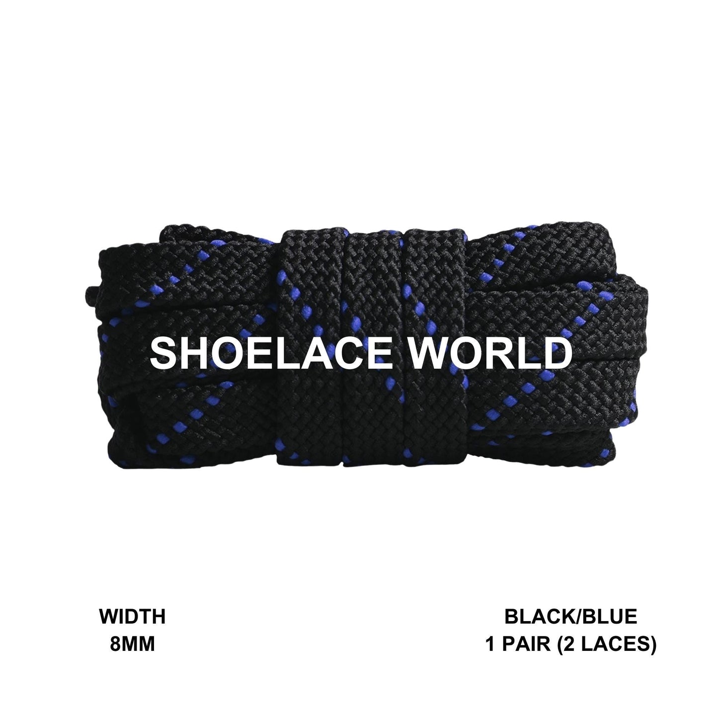 Black / Blue Pattern Flat Shoelaces 8mm Colorful Pattern Laces Ships Out From The USA Next Day