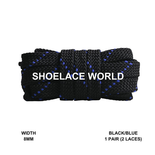 Black / Blue Pattern Flat Shoelaces 8mm Colorful Pattern Laces Ships Out From The USA Next Day