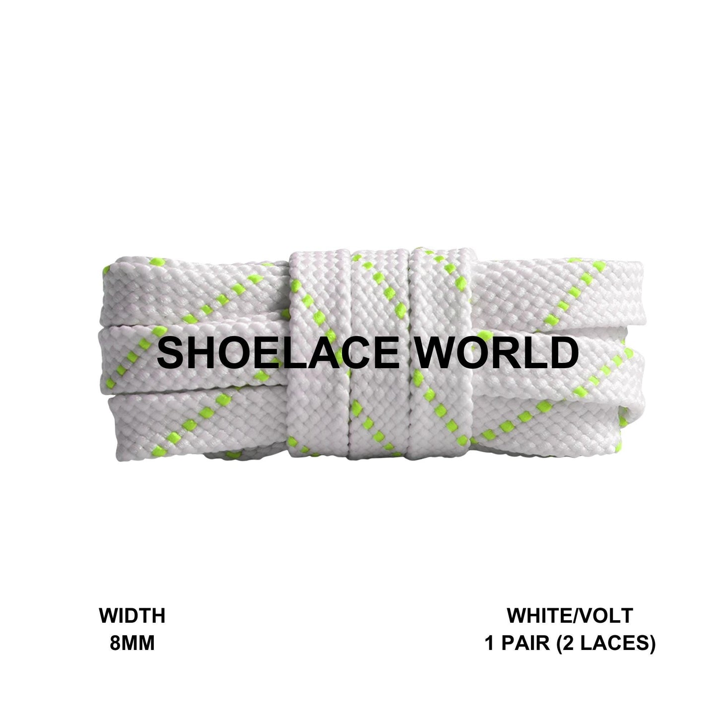 White / Volt Pattern Flat Shoelaces 8mm Colorful Pattern Laces Ships Out From The USA Next Day