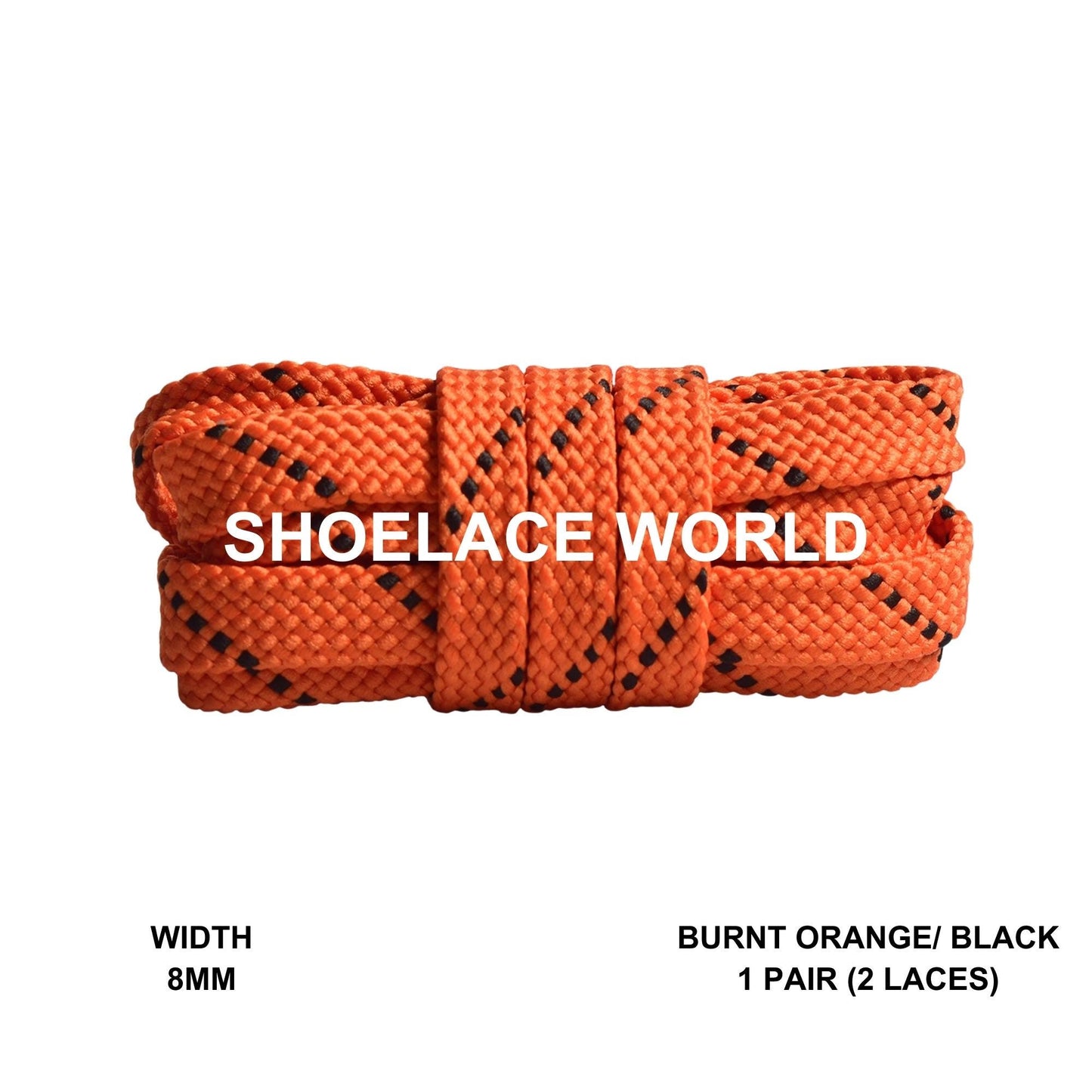 Burnt Orange / Black Pattern Flat Shoelaces 8mm Colorful Pattern Laces Ships Out From The USA Next Day