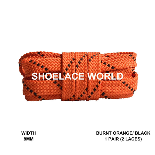 Burnt Orange / Black Pattern Flat Shoelaces 8mm Colorful Pattern Laces Ships Out From The USA Next Day