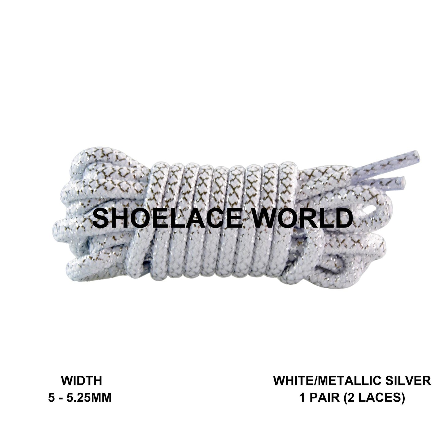 White / Metallic Silver Glitter Rope Shoelaces 5mm - 5.25mm Colorful Pattern Laces Ships Out From The USA Next Day
