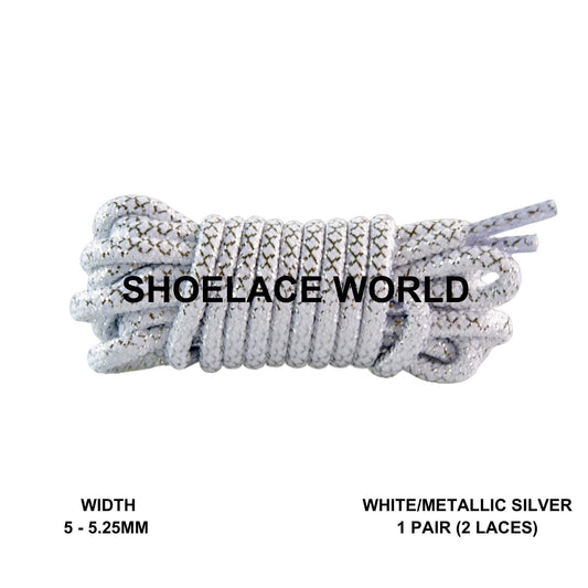 White / Metallic Silver Glitter Rope Shoelaces 5mm - 5.25mm Colorful Pattern Laces Ships Out From The USA Next Day
