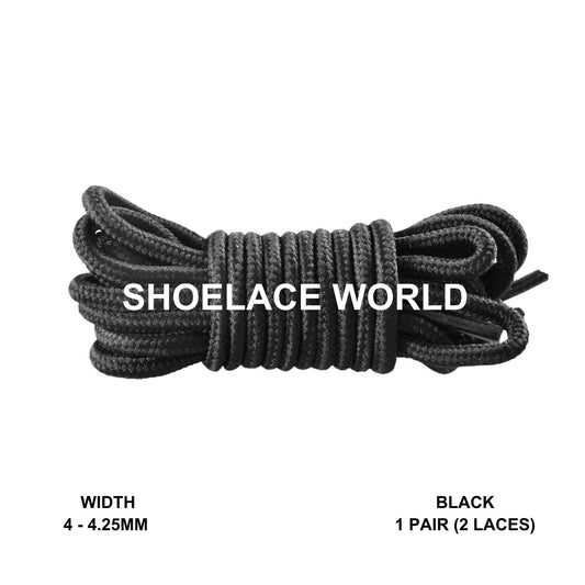 Black Thin Round Shoelaces 4mm - 4.25mm Classic Colorful Laces Ships Out From The USA Next Day