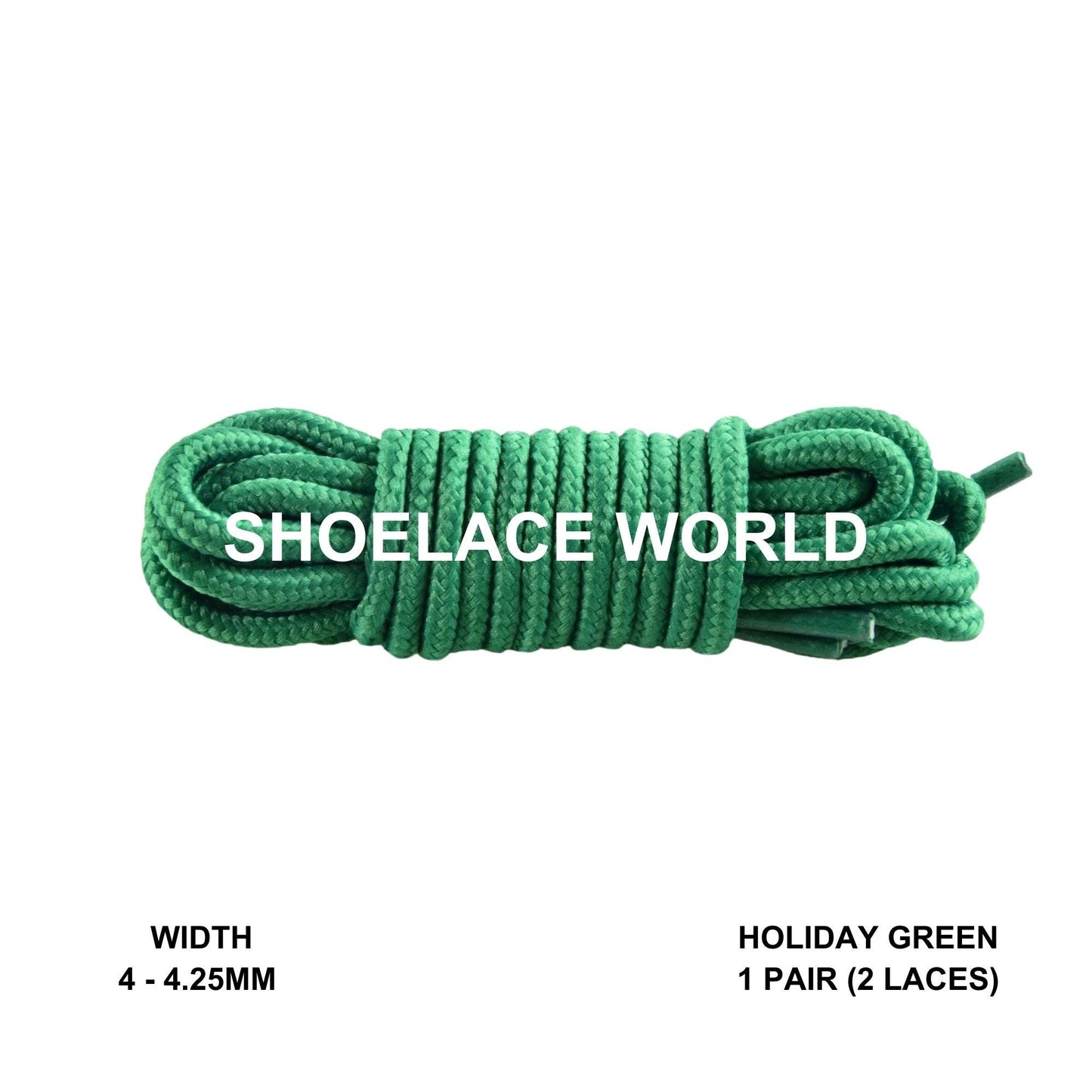 Holiday Green Thin Round Shoelaces 4mm - 4.25mm Classic Colorful Laces Ships Out From The USA Next Day