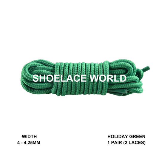 Holiday Green Thin Round Shoelaces 4mm - 4.25mm Classic Colorful Laces Ships Out From The USA Next Day