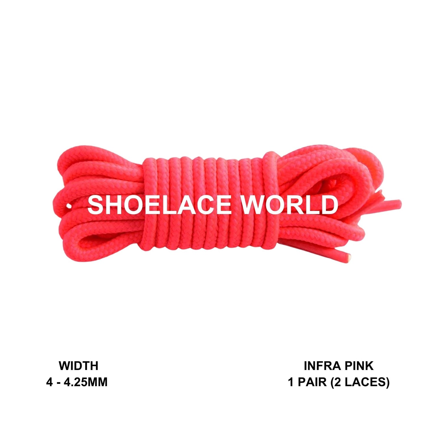 Infra Pink Thin Round Shoelaces 4mm - 4.25mm Classic Colorful Laces Ships Out From The USA Next Day
