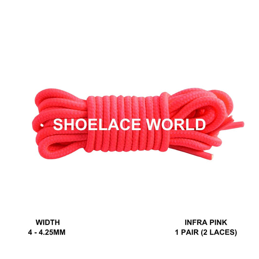 Infra Pink Thin Round Shoelaces 4mm - 4.25mm Classic Colorful Laces Ships Out From The USA Next Day