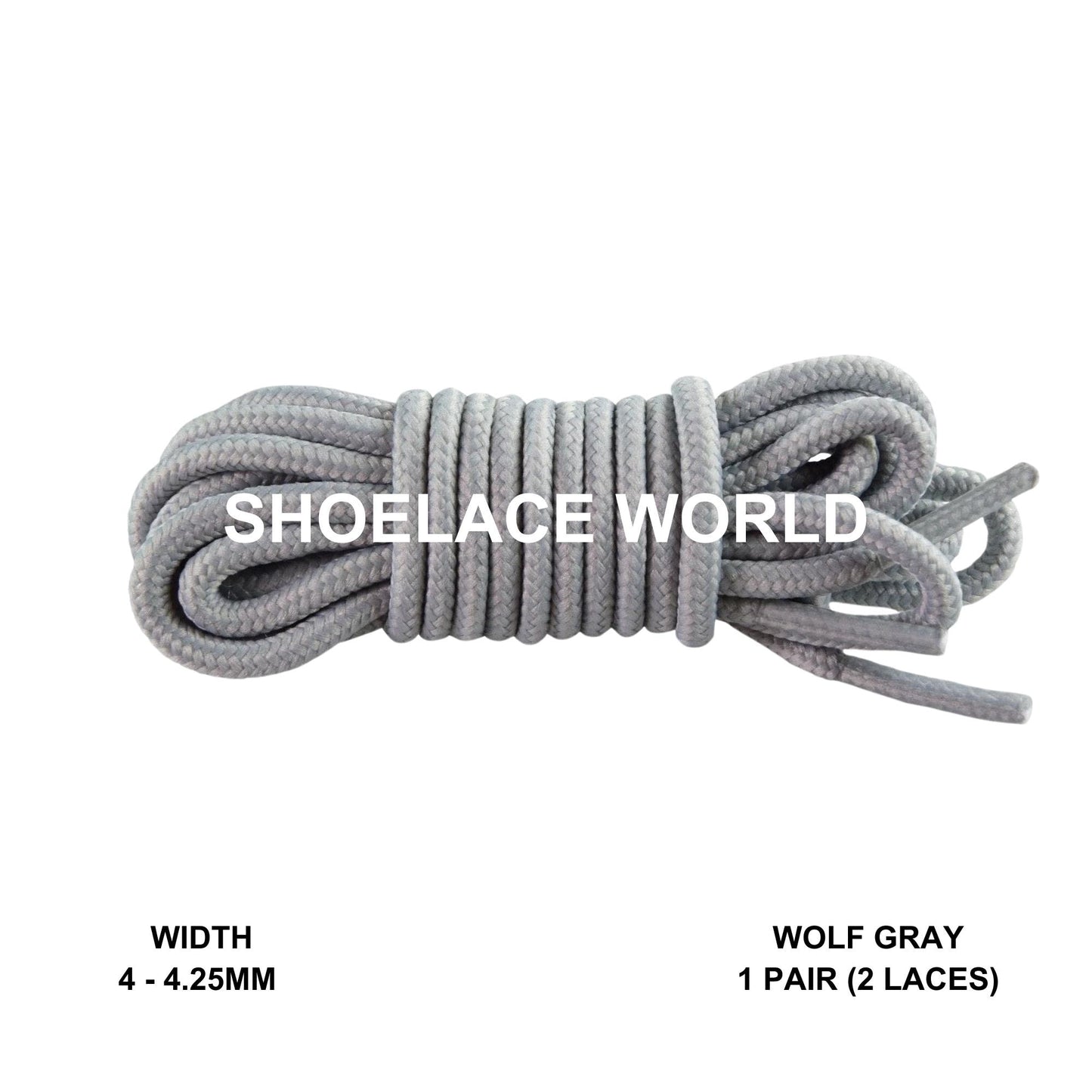 Wolf Grey Thin Round Shoelaces 4mm - 4.25mm Classic Colorful Laces Ships Out From The USA Next Day