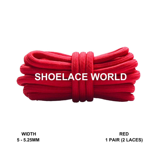 Red Classic Rope Shoelaces 5mm - 5.25mm Classic Colorful Laces Ships Out From The USA Next Day